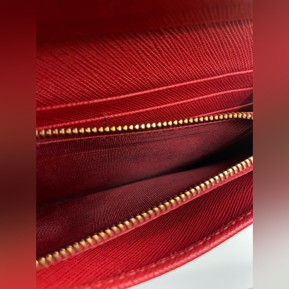 Prada - Saffiano Leather | Double Snap Long Wallet - Red | Gold Hardware - $1020 - Picture 7 of 16